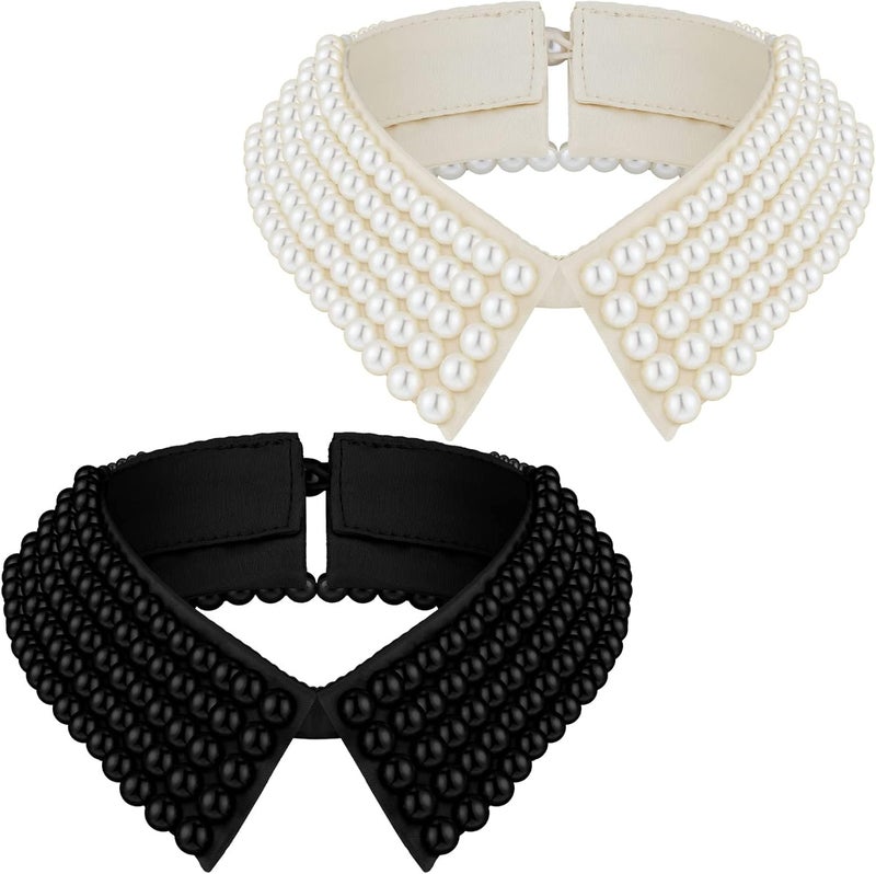 Hicarer 2 Pieces Pearl Collar Necklace for Women Detachable Fake Collar Simulated Pearl Beaded Bib Dickey Collar - Image 1